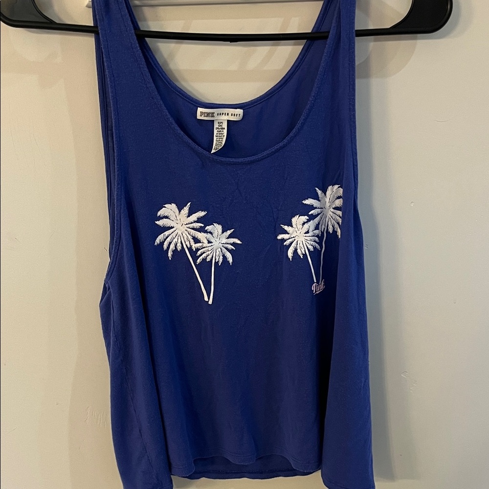 Victoria's Secret PINK Blue Tank Top with Palm Trees